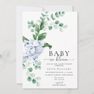 Blue Hydrangea Floral Baby in Blütendusche Einladung