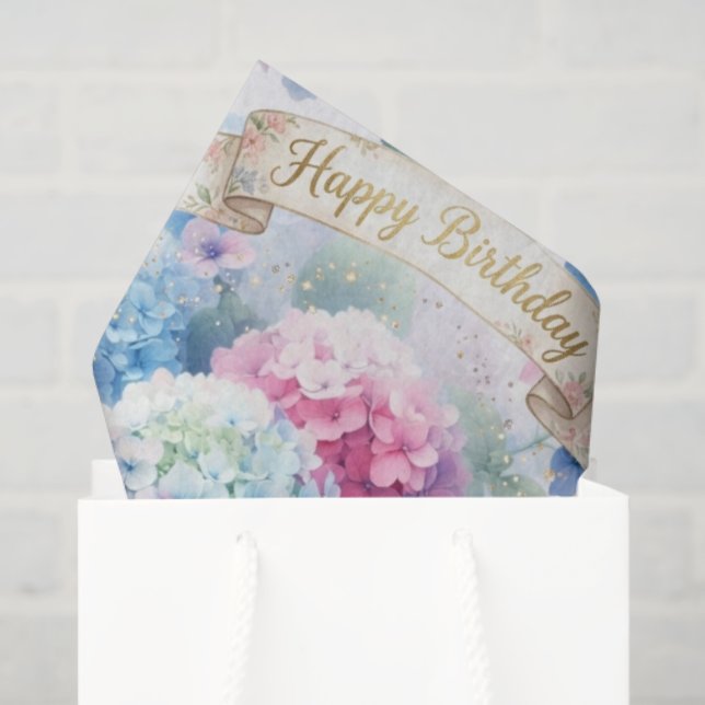 Blue Hydrangea Floral Birthday  Seidenpapier (Geschenktüte)