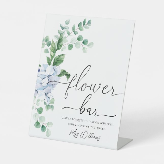 Blue Hydrangea Floral Blume Bar Favor Sockelschild (Vorderseite)