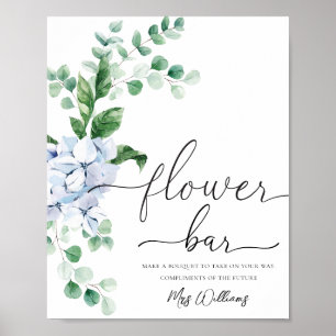 Blue Hydrangea Floral Blume Bar Fvor Sign Poster