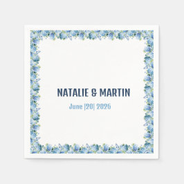 Blue Hydrangea Floral Border Wedding Personalized Serviette