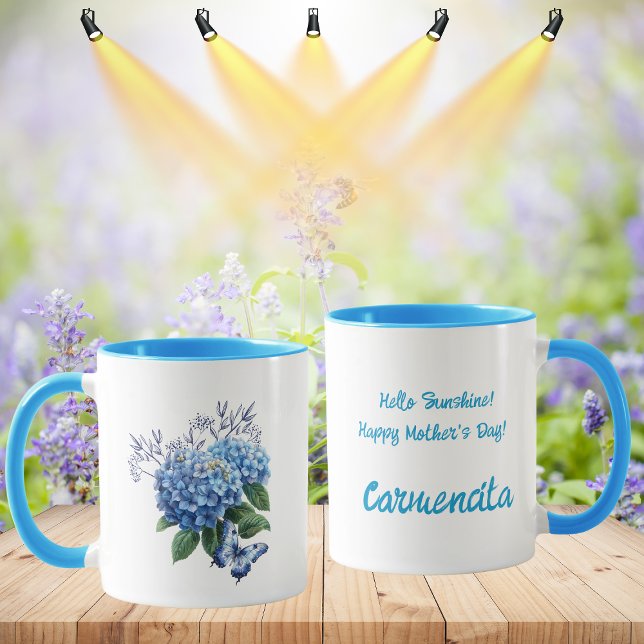 Blue Hydrangea Floral Bouquet Tasse (You can switch the design from a left-handed person to a right-handed one.)