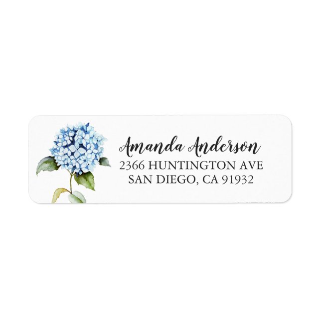 Blue Hydrangea Floral Brautparty Labels (Vorne)