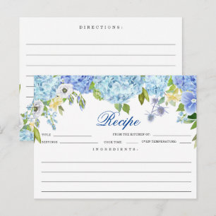 Blue Hydrangea Floral Brautparty Rezept Card Postkarte