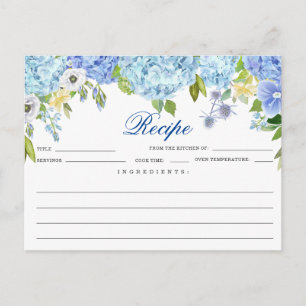 Blue Hydrangea Floral Brautparty Rezept Card Postkarte