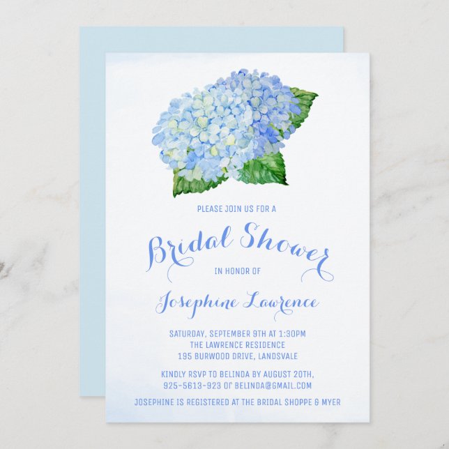 Blue Hydrangea Floral Bridal Dusche Einladungen (Vorne/Hinten)