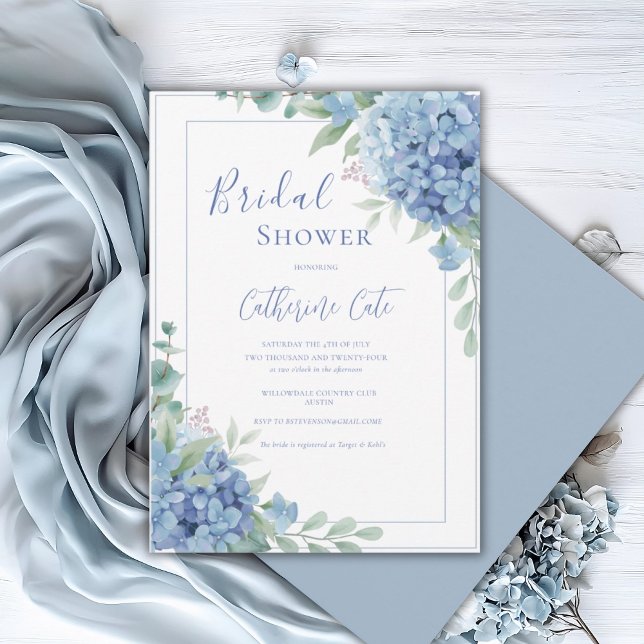 Blue Hydrangea Floral Bridal Shower Einladung (Von Creator hochgeladen)