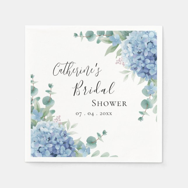 Blue Hydrangea Floral Bridal Shower Serviette (Vorderseite)