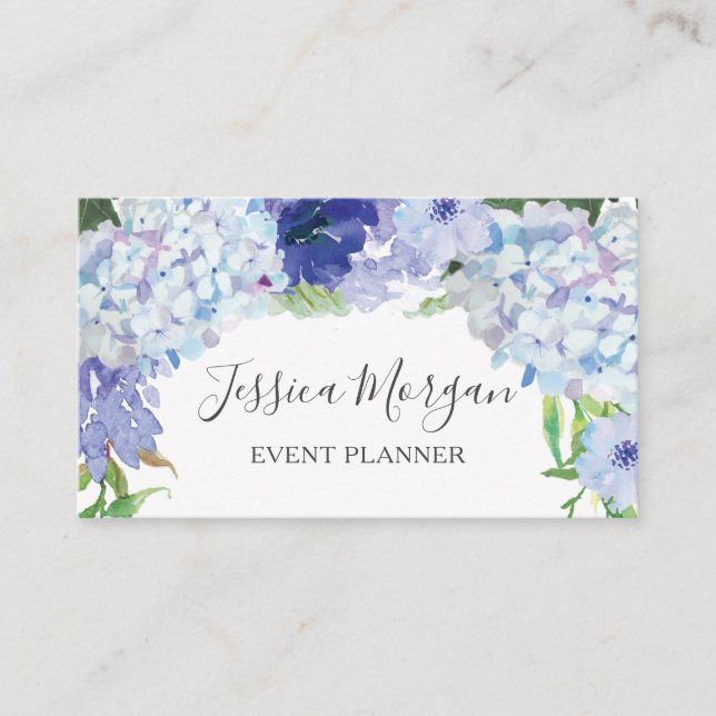 Blue Hydrangea Floral Business Cards Visitenkarte (Vorderseite)