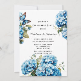 Blue Hydrangea Floral Butterfly Engagement Party Einladung