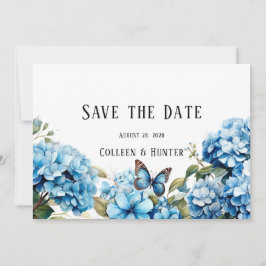 Blue Hydrangea Floral Butterfly Save the Date Kart Einladung