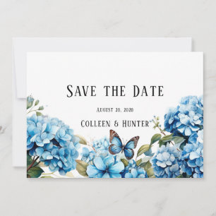 Blue Hydrangea Floral Butterfly Save the Date Kart Einladung