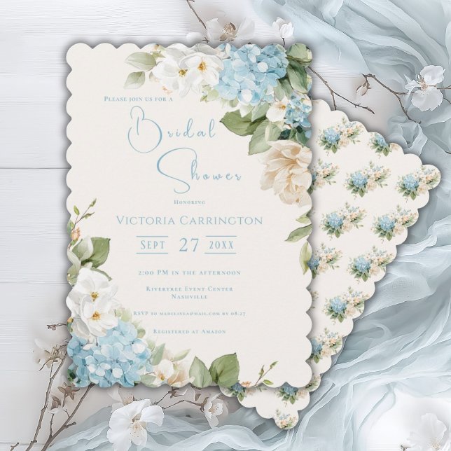 Blue Hydrangea Floral Elegantes Brautparty Einladung (Von Creator hochgeladen)