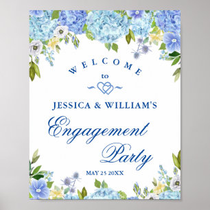 Blue Hydrangea Floral Engagement Party-Zeichen Poster