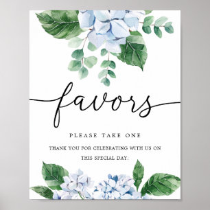 Blue Hydrangea Floral Favoriten Zeichen Poster