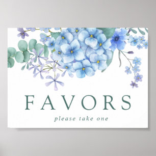 Blue Hydrangea Floral Gastgeschenk Hochzeit Sign Poster