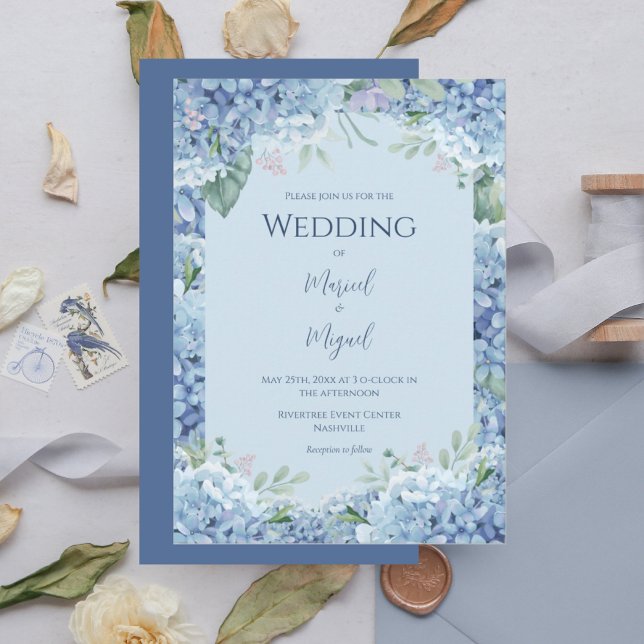 Blue Hydrangea Floral Moderne Hochzeit Einladung (Von Creator hochgeladen)