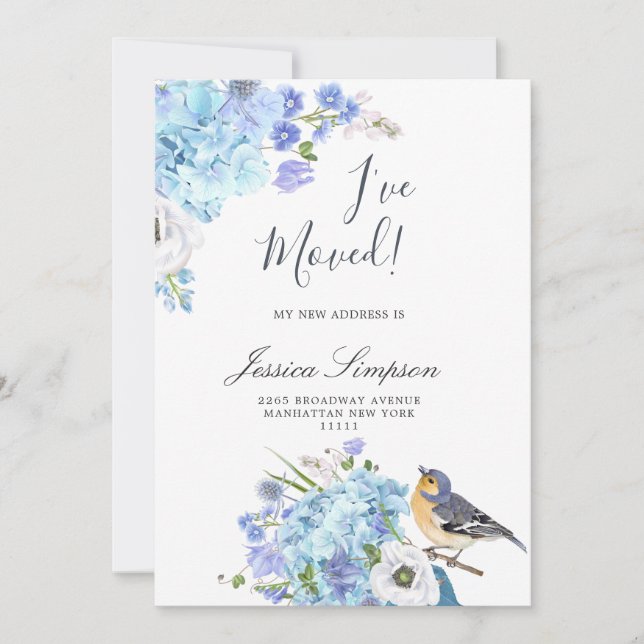 Blue Hydrangea Floral Moving Announcement Cards Ankündigung (Vorderseite)