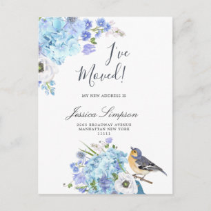 Blue Hydrangea Floral Moving Announcement Cards Ankündigungspostkarte