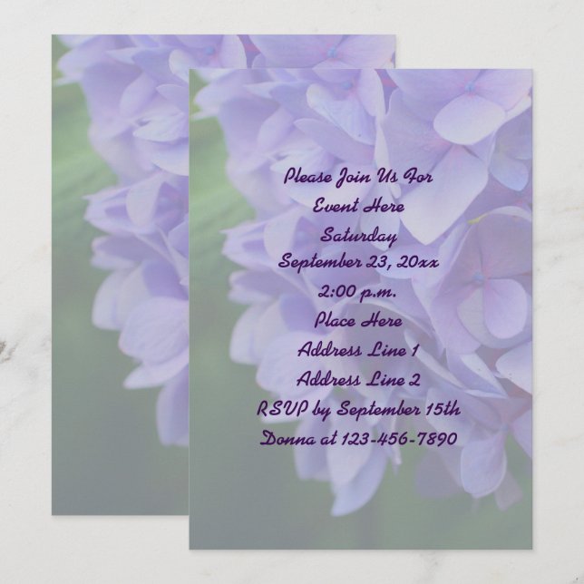 Blue Hydrangea Floral Party Einladung (Vorne/Hinten)