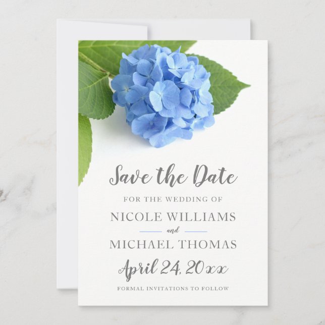 Blue Hydrangea Floral Save The Date (Vorderseite)