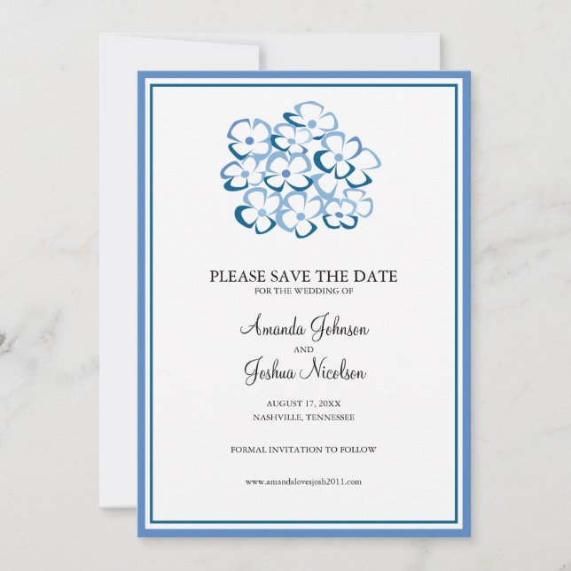 Blue Hydrangea Floral Save the Date (Vorderseite)