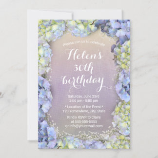 Blue Hydrangea Floral Watercolor Geburtstagsparty Einladung