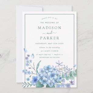 Blue Hydrangea Floral Wedding Einladung