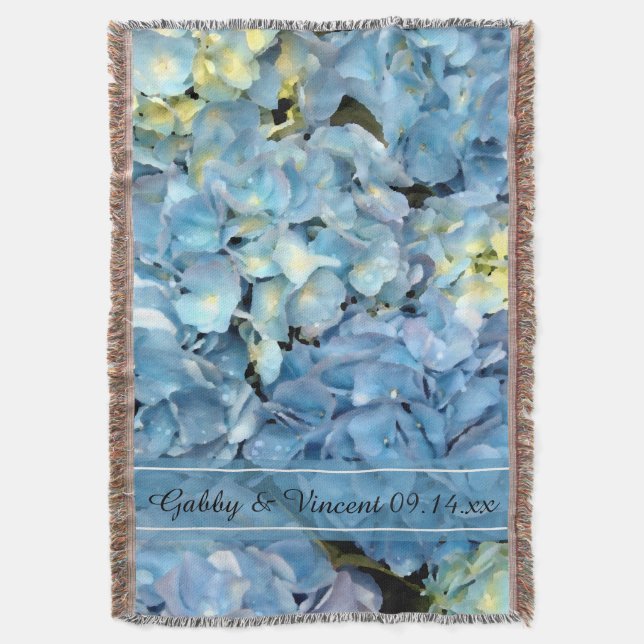 Blue Hydrangea Floral Wedding Keepake Decke (Vorderseite Vertikal)