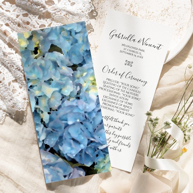 Blue Hydrangea Floral Wedding Program Programm (Von Creator hochgeladen)