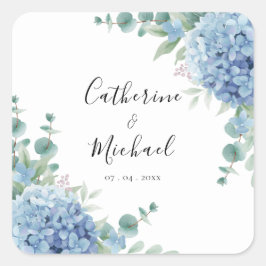 Blue Hydrangea Floral Wedding  Quadratischer Aufkleber
