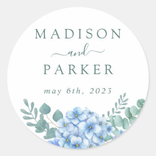 Blue Hydrangea Floral Wedding Runder Aufkleber