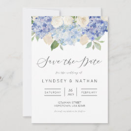 Blue Hydrangea floral Wedding Save the Date Einladung