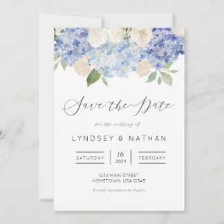 Blue Hydrangea floral Wedding Save the Date Einladung