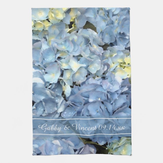Blue Hydrangea floral Wedding Save the Date Handtuch (Vertikal)