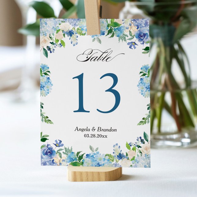 Blue Hydrangea Floral Wedding Tischnummer (Von Creator hochgeladen)
