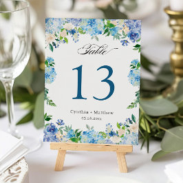 Blue Hydrangea Floral Wedding Tischnummer Card