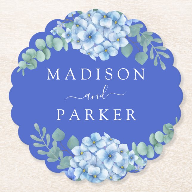 Blue Hydrangea Floral Wedding Untersetzer (Vorderseite)