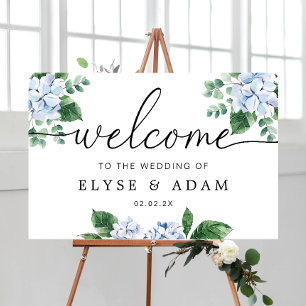 Blue Hydrangea Floral Wedding Willkommenszeichen Poster