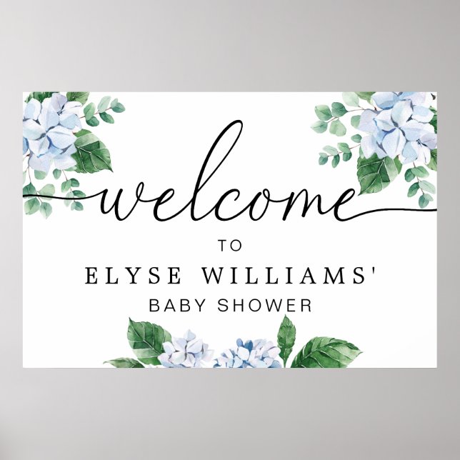 Blue Hydrangea Floral Welcome Sign Poster (Vorne)