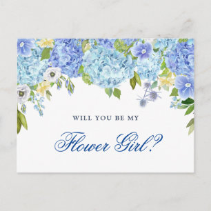 Blue Hydrangea Floral wird mein Blumenmädchen sein Postkarte