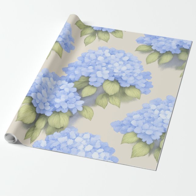 Blue Hydrangea Floral Wrap Roll – Boutique Geschenkpapier (Ungerollt)