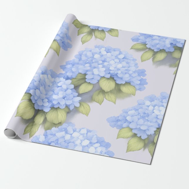 Blue Hydrangea Floral Wrapping Paper Geschenkpapier (Ungerollt)
