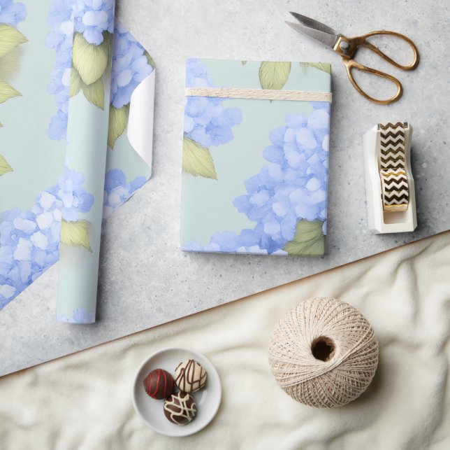 Blue Hydrangea Floral Wrapping Paper Geschenkpapier (Kunsthandwerk)