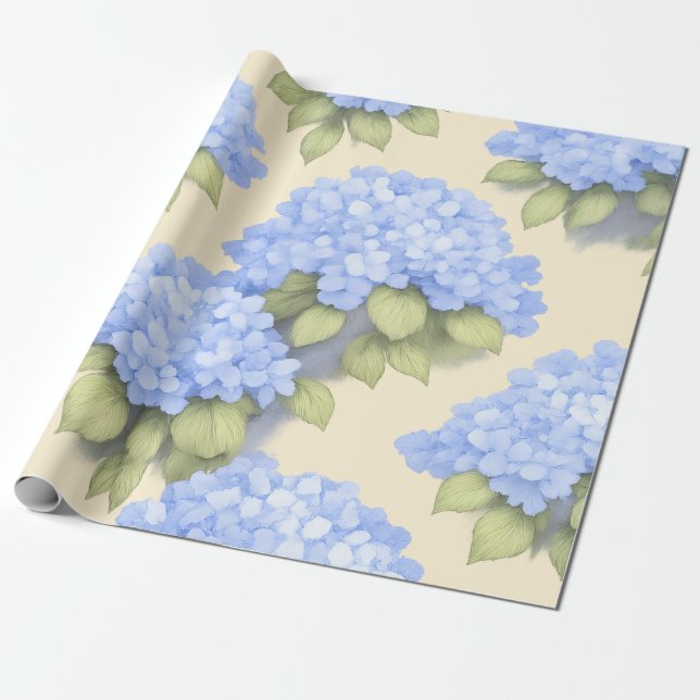 Blue Hydrangea Floral Wrapping Paper Geschenkpapier (Ungerollt)