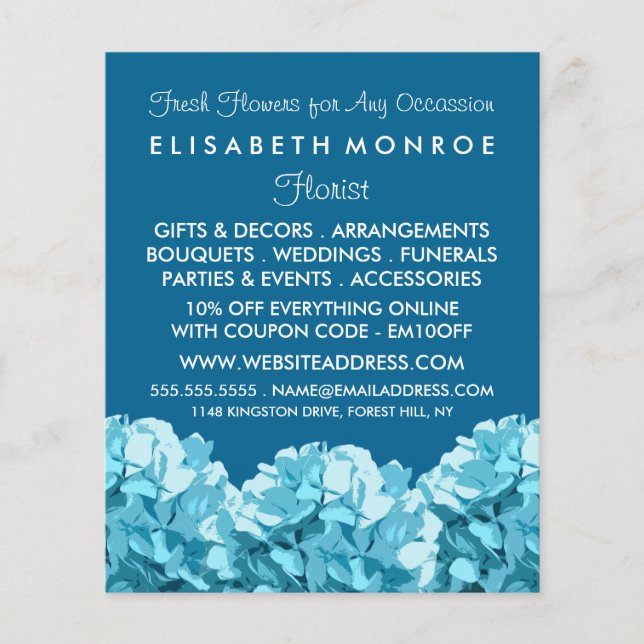 Blue Hydrangea, Floristry Werbung Flyer (Vorne)