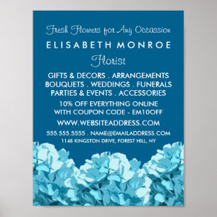 Blue Hydrangea, Floristry Werbung Poster