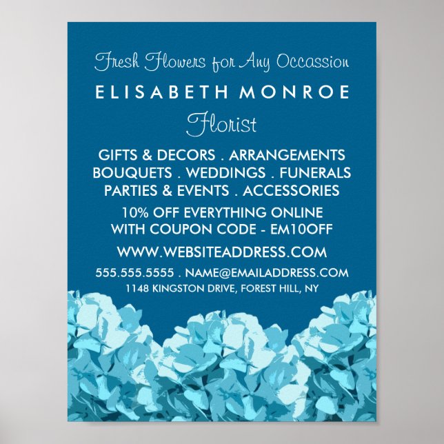 Blue Hydrangea, Floristry Werbung Poster (Vorne)