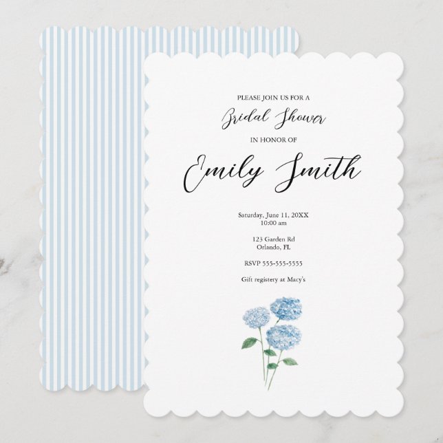 Blue Hydrangea Flower Bridal Shower Invitation Einladung (Vorne/Hinten)