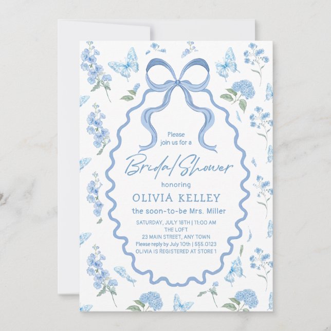 Blue Hydrangea Flower Bridal Shower Invitation Einladung (Vorderseite)
